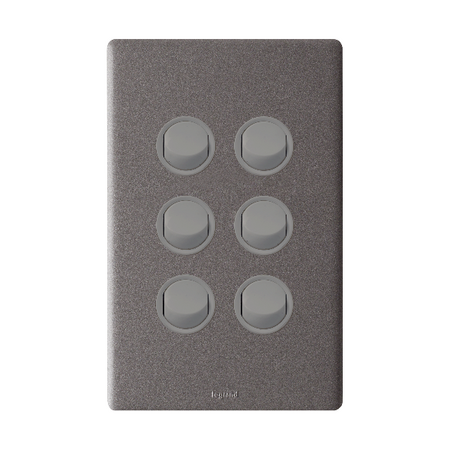 Excel Life 16A 2 Way Single Pole Double Throw Vertical Rocker Switch 6 Gang Urban Grey