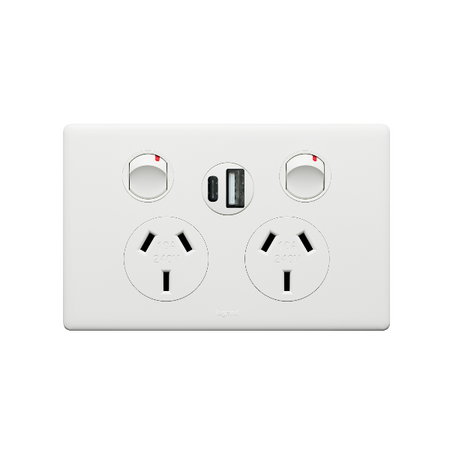 Excel Life 10A Double Powerpoint with Integrated USB Type A+C Chargers Matt White