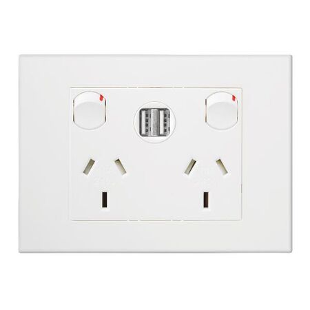 HPM VIVO 10A Double Power Point with Integrated USB 2.4A Chargers White