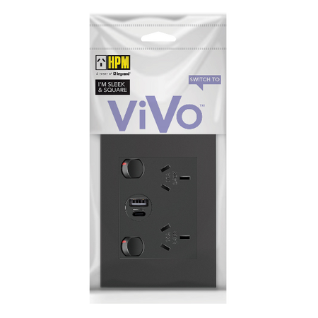 HPM VIVO Double Power Point with Type A+C 15W USB Charger Mechanism Black