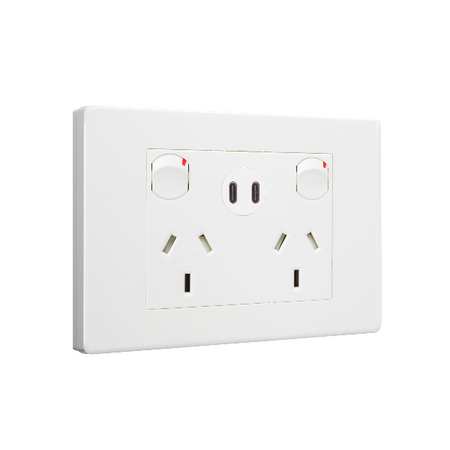 HPM VIVO Double Power Point with Type C+C 15W USB Charger Mechanism White