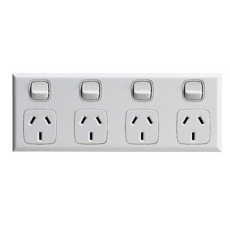 Excel - Horizontal 4 gang powerpoint 10A 240V a.c. gloss white