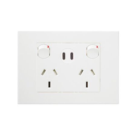 HPM VIVO Double Power Point with Type C+C 15W USB Charger Mechanism White