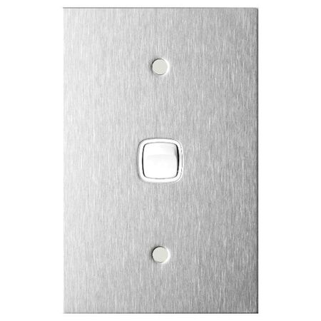 Architectural metal - Vertical rocker switch Single Pole Double Throw - 1 gang 2 way 10A 240V a.c. white stainless steel plate