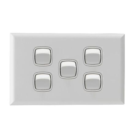 Excel - Horizontal rocker switch - Single Pole Double Throw - 5 gang 2 way 10A 240V a.c. white