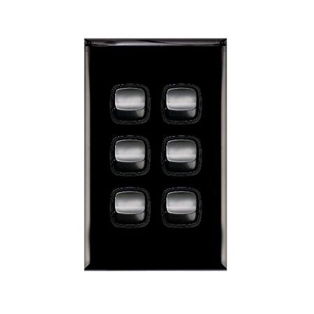 Excel - Vertical rocker switch - Single Pole Double Throw - 6 gang 2 way 10A 240V a.c. gloss black