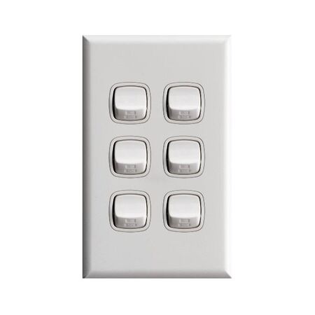 Excel - Vertical rocker switch - Single Pole Double Throw - 6 gang 2 way 10A 240V a.c. gloss white