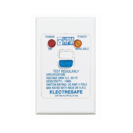 Excel - Vertical time delay switch 240V a.c. with RCD & 2 neons 10mA white