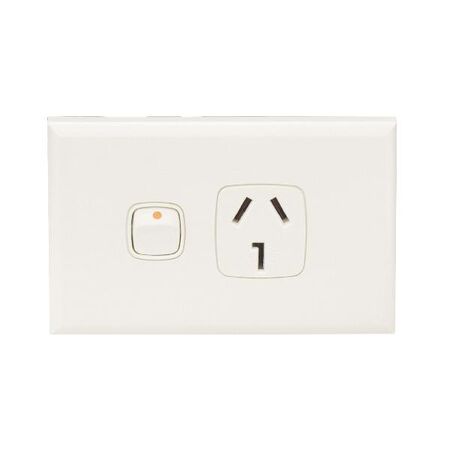 Excel - Horizontal single powerpoint 1 gang 25A 240V a.c. with neon white