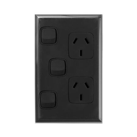 Excel - Vertical double powerpoint 2 gang 10A 240V a.c. with extra switch gloss black