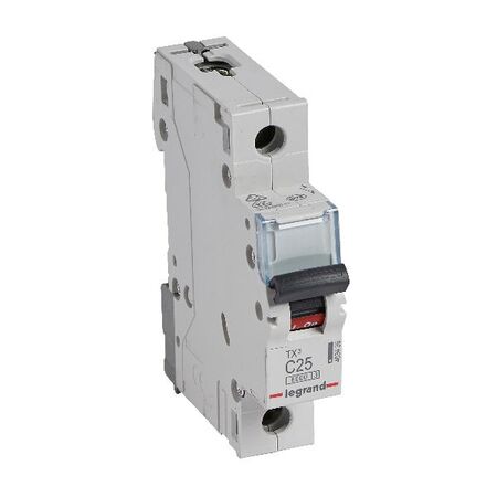 TX³ - MCB 6000 - Thermal magnetic circuit breaker - C curve - prong/fork type supply busbar - 1P - 230/400V a.c. - 25A - 1 module