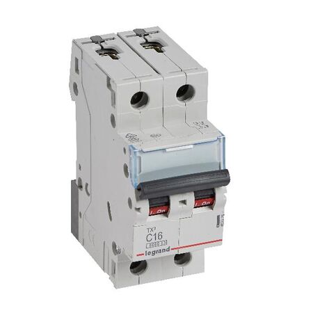 TX³ - MCB 6000 - Thermal magnetic circuit breaker - C curve - prong/fork type supply busbar - 2P - 230/400V a.c. - 16A - 2 module