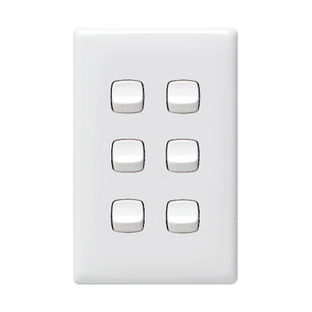 Linea - Vertical rocker switch - Single Pole Double Throw - 6 gang 2 way 240V a.c. white