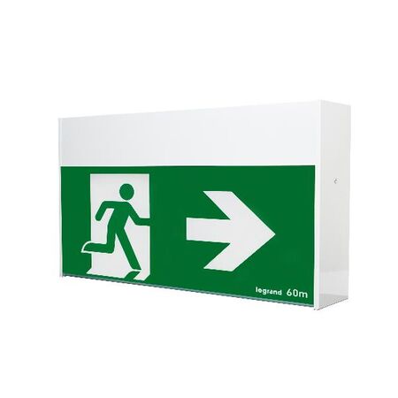 Large 60m LED Exit sign - single sided running man right with lithium battery