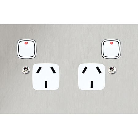 Architectural metal - Horizontal single powerpoint 1 gang 20A 240V a.c. white stainless steel plate