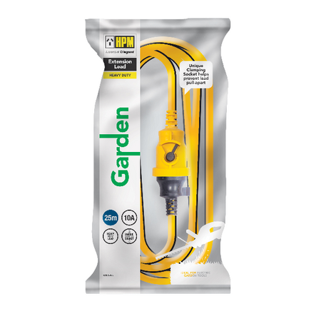 HPM Garden Heavy Duty 10A 3 Core 1.0mm² Extension Lead 25m Yellow