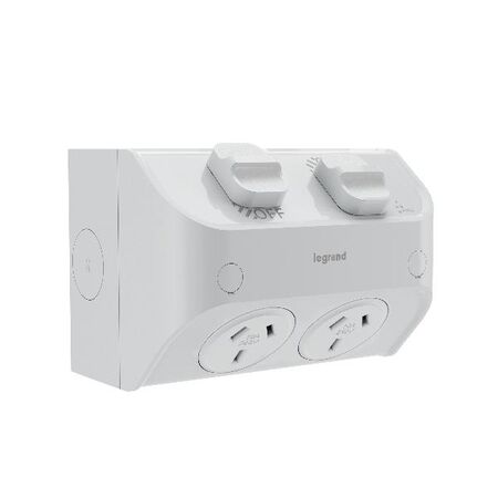 AQUA Life 10A IP53 Weatherproof Surface Mount Double Powerpoint with 2 Terminal Sets Limestone Grey