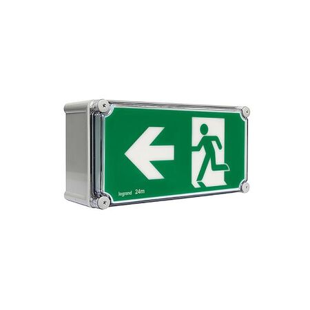 Weatherproof 24m LED Exit sign - single sided running man left with lithium battery - Axiom