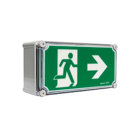 Weatherproof 24m LED Exit sign - single sided running man right with lithium battery