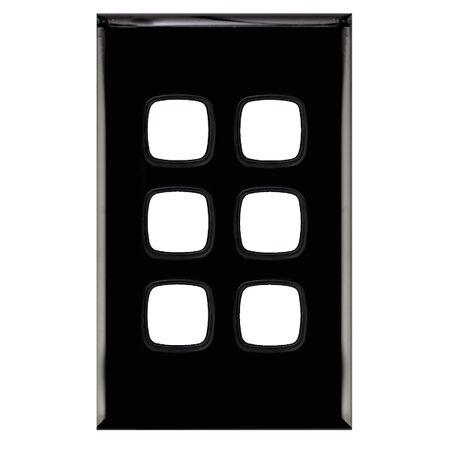 Excel - Grid & plate For 770 series mechanisms - 6 gang blank & narrow 6 gang gloss black