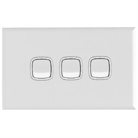 Excel - Horizontal rocker switch - Single Pole Double Throw - 3 gang 2 way 10A 240V a.c. gloss white