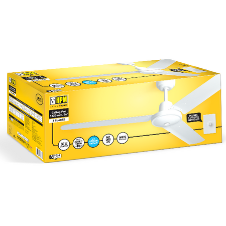 HPM Aluminium 3 Blades Hangsure Ceiling Fan 1420mm 56in White