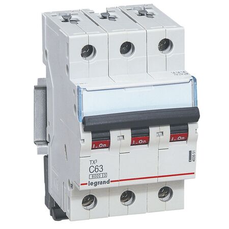 TX³ - MCB 6000 - Thermal magnetic circuit breaker - C curve - prong/fork type supply busbar - 3P - 230/400V a.c. - 63A - 3 module