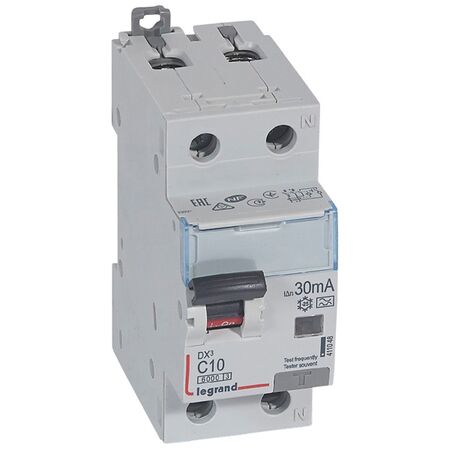 DX³ - RCBO 2P 6kA - A Type 30mA 230V a.c. - neutral on right hand side 1P+N 10A 2 module