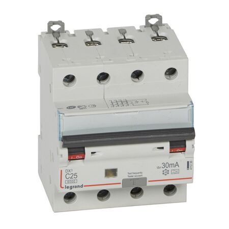 DX³ - RCBO 4P 6kA - A Type 30mA 400Va.c - neutral on right hand side 4P 25A 4 module
