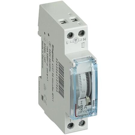 Analogue time switch daily program vertical 1 channel 100hr reserve 5mn ±/day min. 15mn 16A 1 module