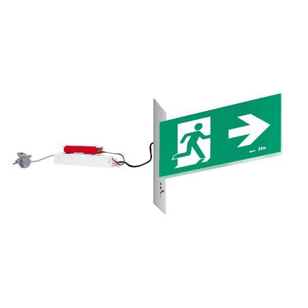 E3 LED Exit Sign - Recessed with remote gear and lithium battery - Stainless steel wall plate on the left - Double Sided - Running man right - Galaxy