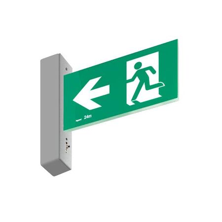 E3 LED Exit Sign - Surface with gear and lithium battery - Stainless steel wall plate on the left - Double Sided - Running man left - Galaxy
