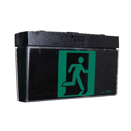 G2 LED Exit Sign complete with running man decals - black finish with lithium battery - Axiom