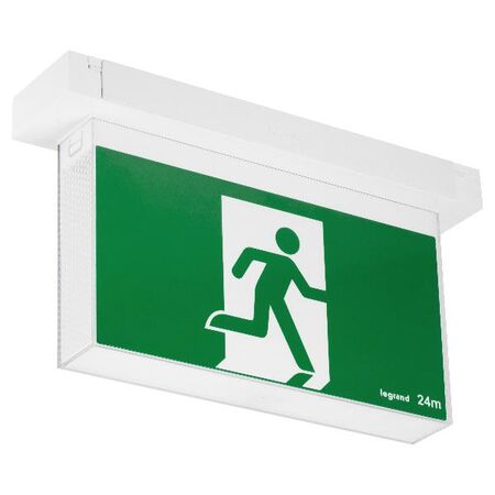 Bolt LED Exit sign slide connect complete with running man decals - white finish with lithium battery