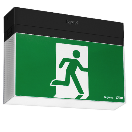Bolt LED Exit sign snap-fit complete with running man decals - black finish with lithium battery