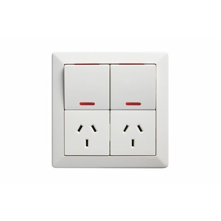 Como - Vertical double powerpoint 2 gang 10A 240V a.c. with neon square plate white