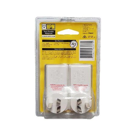 HPM 10A Surge Protected Double Adaptor - Twin Pack