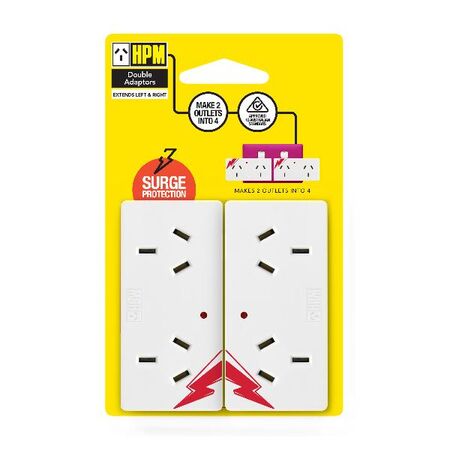 HPM 10A Surge Protected Double Adaptor - Twin Pack