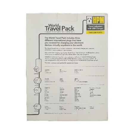 HPM Twin USB Charger - World Travel Adaptor Pack AUS/UK/USA/EUR