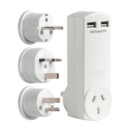 HPM Twin USB Charger - World Travel Adaptor Pack AUS/UK/USA/EUR