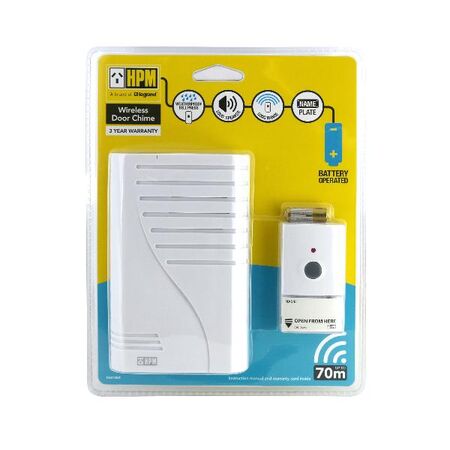 HPM Battery Operated Wireless Door Chime 70m Range White