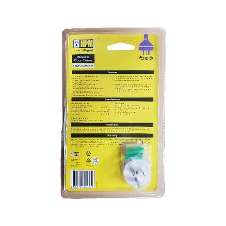HPM Plug-In Wireless Door Chime with Piggyback Socket 70m Range White