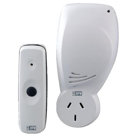HPM Plug-In Wireless Door Chime with Piggyback Socket 70m Range White