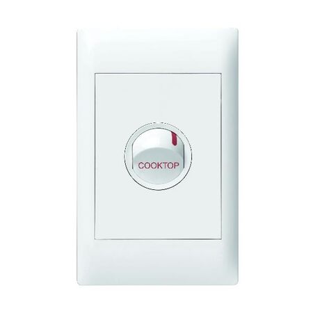Excel Life - Common plate - Vertical rocker switch - Double Pole Single Throw 1 gang 40A - cooktop engraved - 240V a.c. white