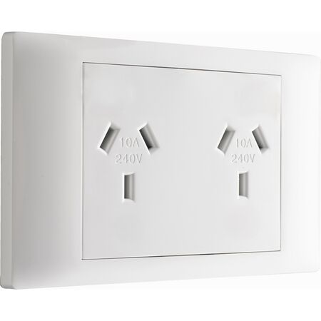 Excel Life - Common plate - Horizontal double powerpoint autoswitch 2 gang 10A 240V a.c. white