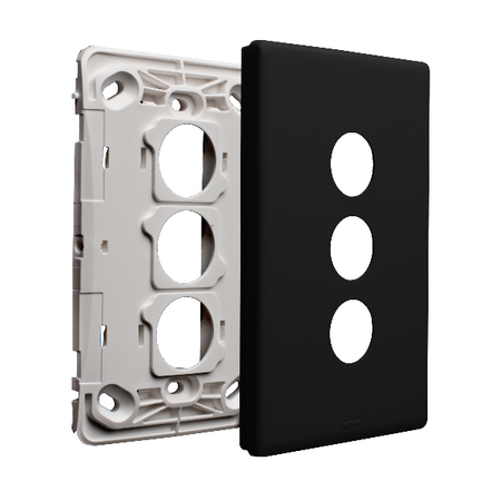 Excel Life EM Series Grid & Plate 3 Gang Black