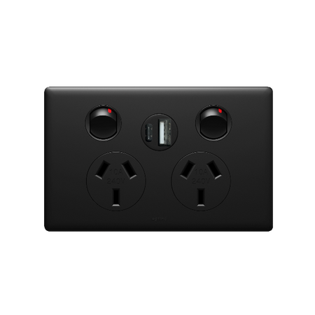 Excel Life 10A Double Powerpoint with Integrated USB Type A+C Chargers Matt Black