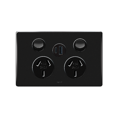 Excel Life Double Powerpoint with Type A+C 15W USB Charger Mechanism Black