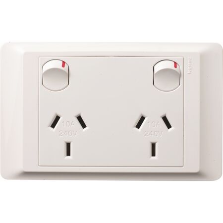 Excel Life - Secure plate - Horizontal double Powerpoint 2 gang 10A 240V a.c. secure plate white