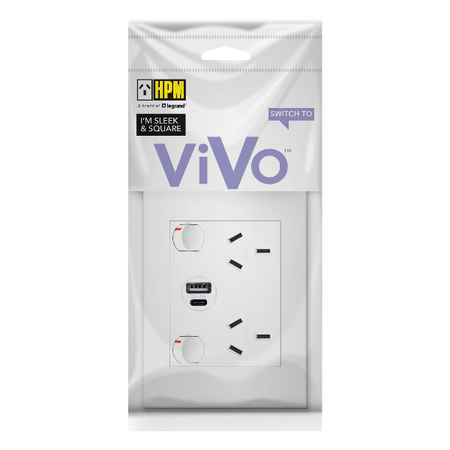 HPM VIVO Double Power Point with Type A+C 15W USB Charger Mechanism White